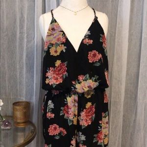 Black floral romper with strappy back